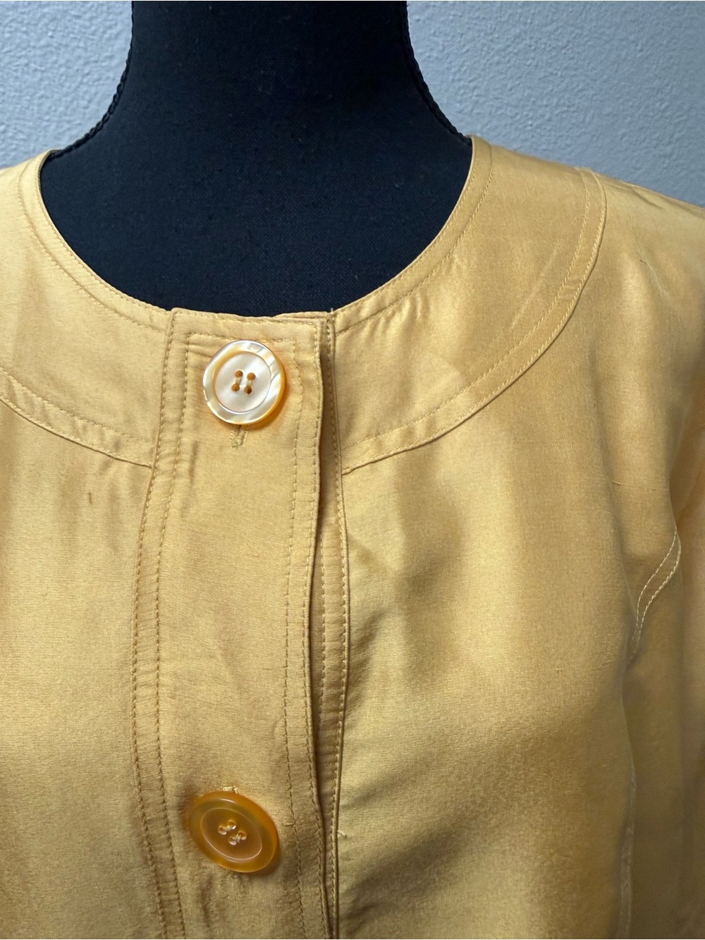 Coldwater Creek Yellow Silk Jacket Button Front Crop 3/4 Sleeve Size 16 Chic - Picture 3 of 11